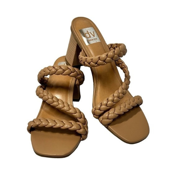 NWOT DV Dolce Vita Pang Slip On Braided Strappy Chunky Heels Sandals Tan Size 9 - Picture 12 of 16